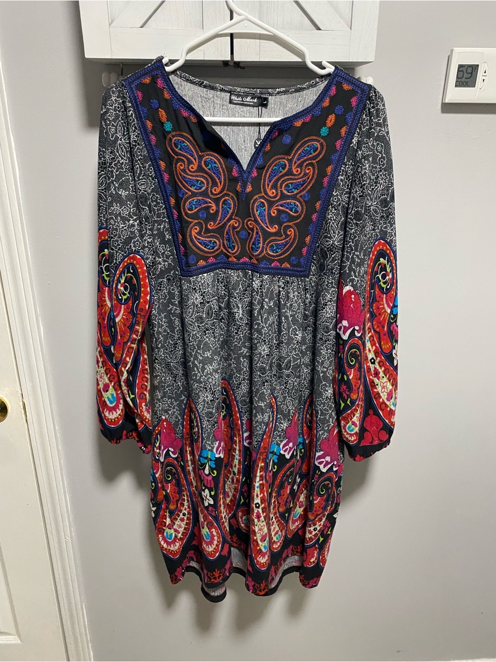 NWT White Mark Boho Embroidered Paisley V-Neck Mini Dress Large - Picture 4 of 10